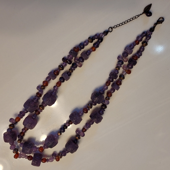 COLDWATER CREEK Ornate Etched Purple, Red, & Copper Bi-strand Beaded Necklace - Picture 9 of 14